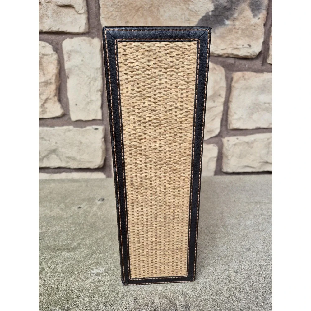 Rattan Magazine Holder Faux Leather Desk File Organizer Safari Woven Storage